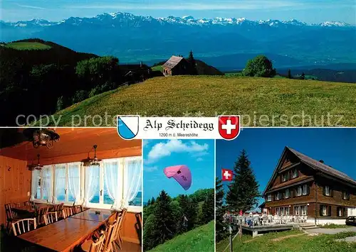 AK / Ansichtskarte Wald_ZH Alp Scheidegg Berggasthaus Gleitschirmfliegen Alpenpanorama Wald_ZH