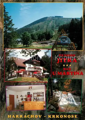 AK / Ansichtskarte Harrachov_Harrachsdorf Pension Jitka Bar Umartina Wasserfall Krkonose Riesengebirge Harrachov Harrachsdorf