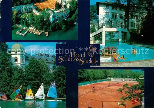 AK / Ansichtskarte Poertschach_Woerthersee Hotel Schloss Seefels Swimming Pool Tennisplatz Windsurfen Poertschach Woerthersee