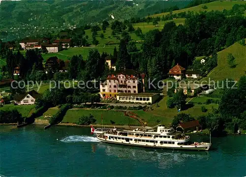 AK / Ansichtskarte Kastanienbaum Hotel Vierwaldstaettersee Fahrgastschiff Fliegeraufnahme Kastanienbaum