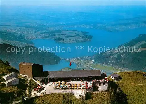 AK / Ansichtskarte Stanserhorn Bergrestaurant Alpen Fernsicht Blick auf Schweizer Seen Stanserhorn