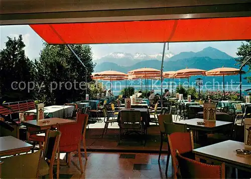 AK / Ansichtskarte Weggis_Vierwaldstaettersee Confiserie Tea Room Dahinden Terrasse am See Alpenblick Weggis_Vierwaldstaettersee