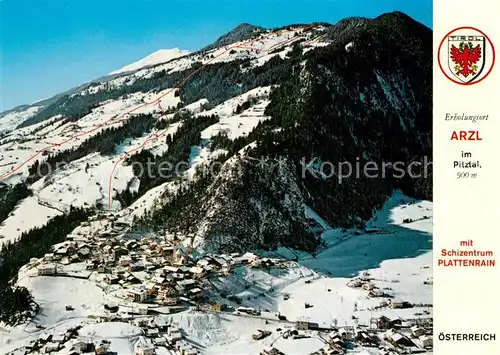 AK / Ansichtskarte Arzl_Pitztal mit Schizentrum Plattenrain oetztaler Alpen Fliegeraufnahme Arzl Pitztal