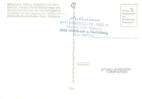 AK / Ansichtskarte Muehlbach_Hochkoenig Arthurhaus Gaststaette Alpen Muehlbach Hochkoenig