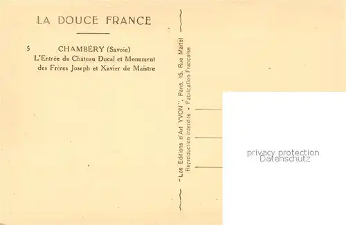 AK / Ansichtskarte Chambery_Savoie Chateau Ducal et Monument ders Freres Joseph et Xavier de Maistre Chambery Savoie