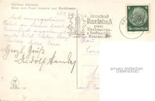 AK / Ansichtskarte Karlsbad_Karlsruhe Blick vom Hotel Imperial und Stadttheater Karlsbad_Karlsruhe