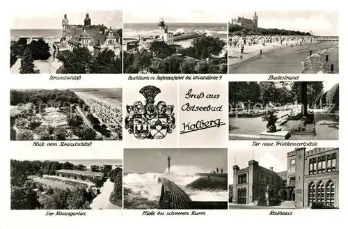 AK / Ansichtskarte Kolberg_Ostseebad_Kolobrzeg Strandschloss Strand Rosengarten Mole  Kolberg_Ostseebad