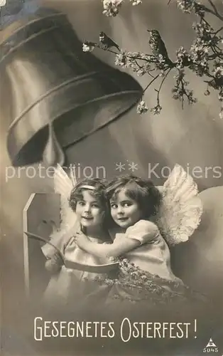 AK / Ansichtskarte Foto_PH_Nr. 5045 Ostern Kinder M?dchen Engel Kirchenglocke Vogel Foto_PH_Nr.