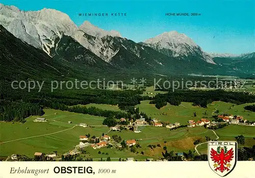 AK / Ansichtskarte Obsteig_Tirol Fliegeraufnahme mit Mieminger Kette und Hohe Munde Obsteig_Tirol