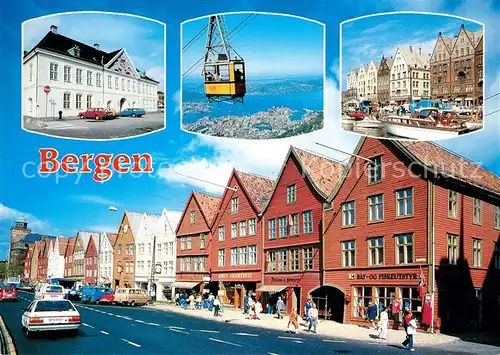 AK / Ansichtskarte Bergen_Norwegen Rathaus Markt Seilbahn Strassenpartie Bergen Norwegen