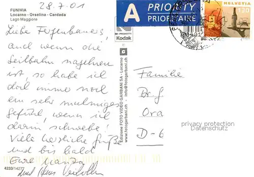 AK / Ansichtskarte Locarno_Lago_Maggiore mit Orselina und Cardada Funivia Locarno_Lago_Maggiore