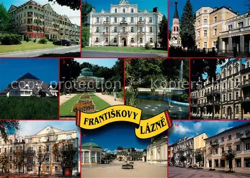 AK / Ansichtskarte Frantiskovy_Lazne Pawlik a Boston Esplanade Sanatorium Monti Hotel Pyramida Jezirko v parki Dunajevsky Dvorak Smetana Lazensky Dum Cajokovsky Dunajevsky Stred Lazni Maj Kino Luna Frantiskovy_Lazne