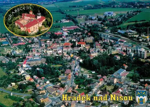 AK / Ansichtskarte Hradek_nad_Nisou_Grottau Schloss Grabstein Fliegeraufnahme Hradek_nad_Nisou_Grottau