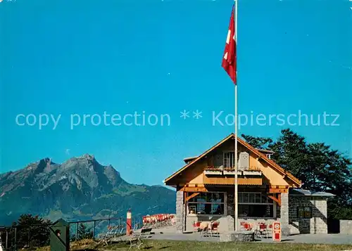 AK / Ansichtskarte Hammetschwand_Buergenstock Berghaus Schweizer Flagge Alpenblick Hammetschwand_Buergenstock