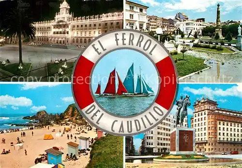 AK / Ansichtskarte El_Ferrol Strand Schloss Denkmal Park Statue El_Ferrol