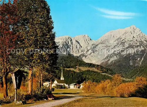 AK / Ansichtskarte Scheffau_Wilden_Kaiser Kirche Wilder Kaiser Wegkreuz Scheffau_Wilden_Kaiser