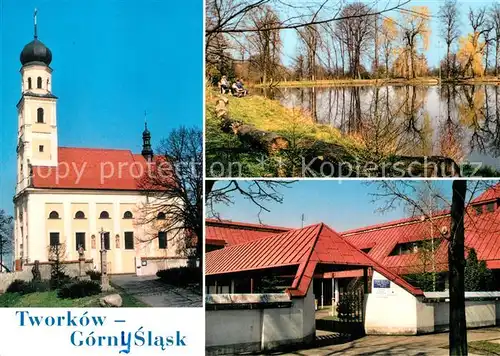 AK / Ansichtskarte Tworkow Barocke Pfarrkirche Partie am See aerztezentrum und Apotheke 