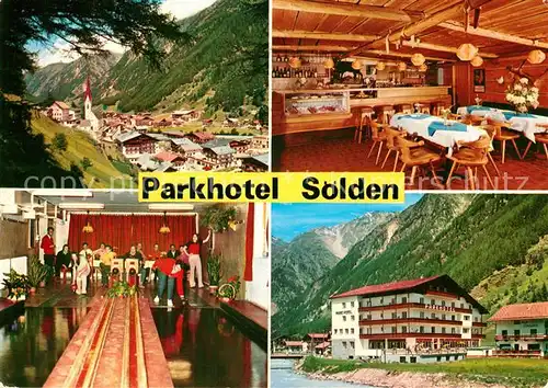 AK / Ansichtskarte Soelden_oetztal Parkhotel Restaurant Kegelbahn Ortsansicht mit Kirche Alpen Soelden oetztal