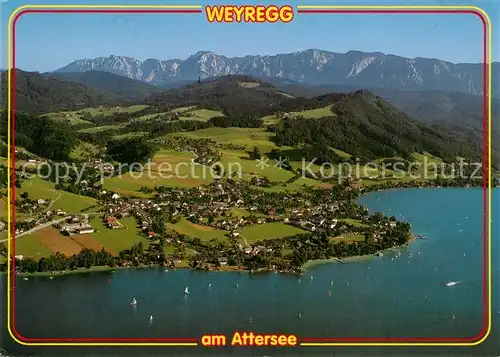 AK / Ansichtskarte Weyregg_Attersee Alpenpanorama Fliegeraufnahme Weyregg Attersee