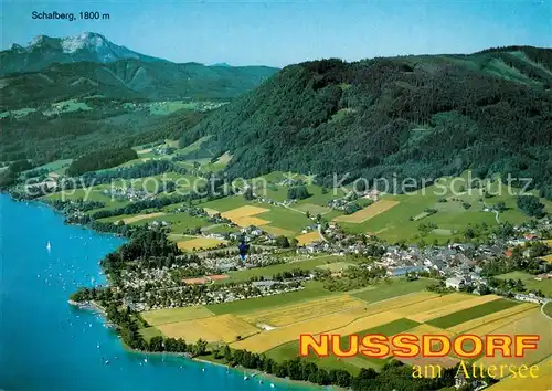 AK / Ansichtskarte Nussdorf_Attersee Sommerfrische mit Schafberg Fliegeraufnahme Nussdorf Attersee