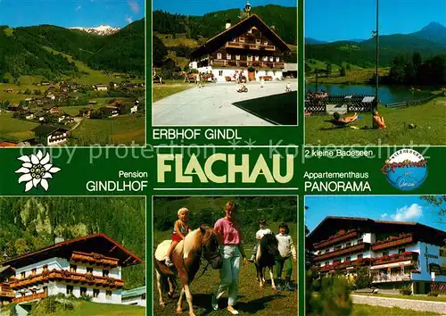 AK / Ansichtskarte Flachau Pension Gindlhof Erbhof Gindl Appartement Panorama Ponyreiten Badesee Alpen Flachau
