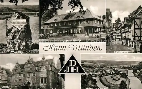 AK / Ansichtskarte Hannoversch_Muenden Weserstein Jugendherheberge Langestrasse Rathaus  Hannoversch Muenden