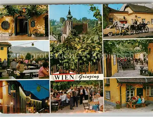 AK / Ansichtskarte Grinzing_Wien Weinausschank Kirche Pferdekutsche Grinzing Wien