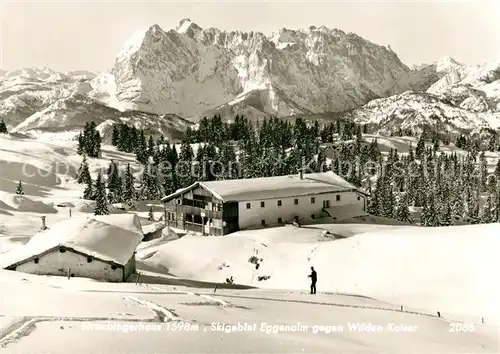AK / Ansichtskarte Koessen_Tirol Straingerhaus Skigebiet Eggenalm gegen Wilden Kaiser Winterpanorama Kaisergebirge Koessen Tirol