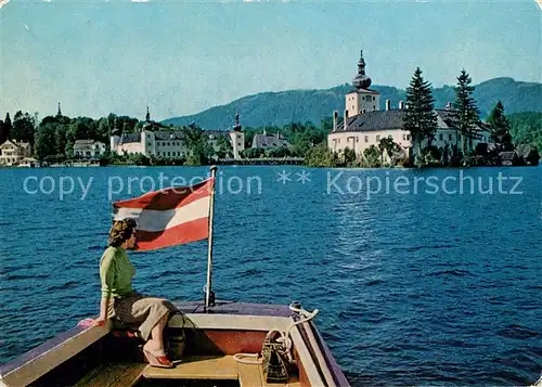 AK / Ansichtskarte Gmunden_Salzkammergut See  und Landschloss Ort Ansicht vom Boot aus Gmunden Salzkammergut