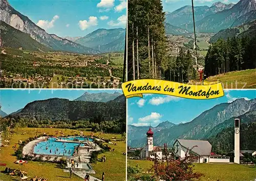 AK / Ansichtskarte Vandans_Vorarlberg Panorama Ferienort im Montafon Kirche Freibad Vandans Vorarlberg