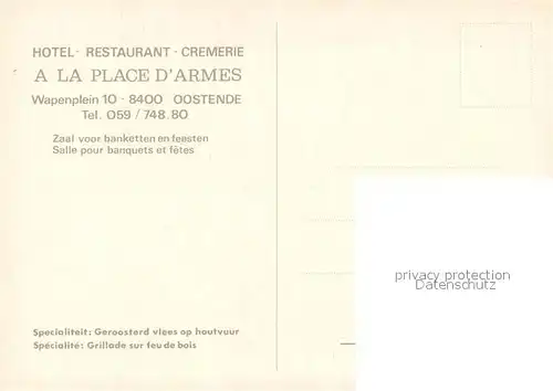 AK / Ansichtskarte Oostende_Ostende Hotel Restaurant Cremerie a la Place d Armes 