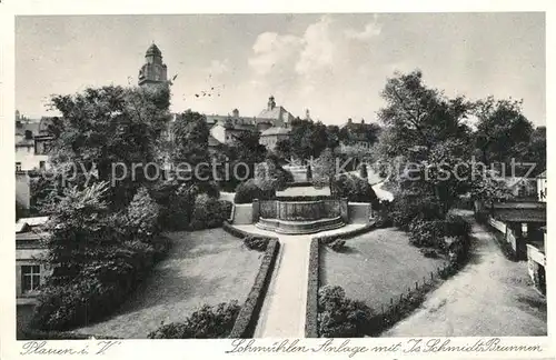 AK / Ansichtskarte Plauen_Vogtland Lohm?hlen Anlage mit Is Schmidt Brunnen Plauen_Vogtland