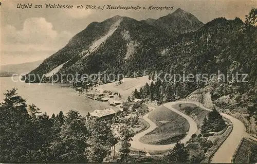 AK / Ansichtskarte Urfeld_Schlehdorf am Walchensee mit Kesselbergstrasse und Herzogstand Urfeld_Schlehdorf