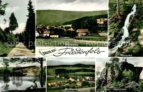 AK / Ansichtskarte Friedenfels Bergstrasse Wasserfall Weiher Friedensfels Vogelfelsen Friedenfels