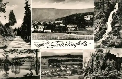 AK / Ansichtskarte Friedenfels Bergstrasse Wasserfall Weiher Friedensfels Vogelfelsen Friedenfels