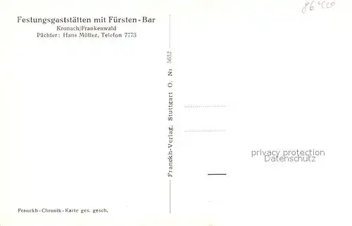 AK / Ansichtskarte Kronach_Oberfranken Feste Rosenberg Festungsgaststaette mit Fuersten Bar Kronach Oberfranken