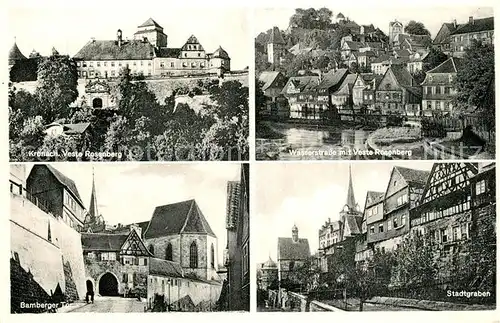 AK / Ansichtskarte Kronach_Oberfranken Veste Rosenberg Wasserstrasse Bamberger Tor Stadtgraben Kronach Oberfranken