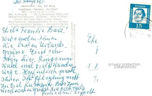 AK / Ansichtskarte Lauenstein_Oberfranken Gasthaus Pension zur Post mit Burg Lauenstein_Oberfranken