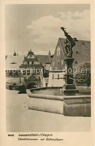 AK / Ansichtskarte Lauenstein_Erzgebirge Falkenjaeger Marktbrunnen Lauenstein_Erzgebirge