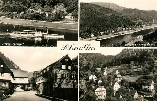 AK / Ansichtskarte Schmilka OT Kamerun Elbtal mit Gr Winterberg Dorfstrasse Teilansicht Schmilka