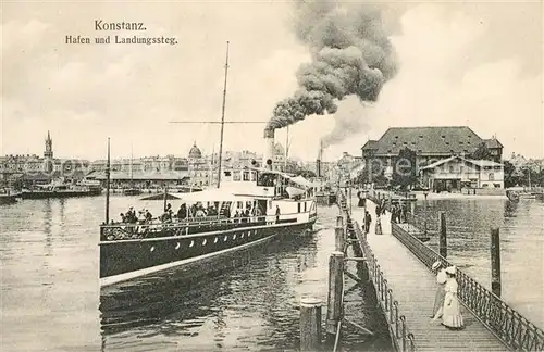 AK / Ansichtskarte Dampfer_Seitenrad Konstanz Hafen Landungssteg 