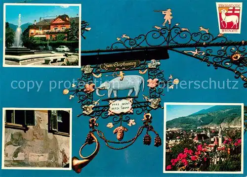 AK / Ansichtskarte Bressanone Hotel Elefant Tuerschild Brunnen Stadtpanorama Bressanone