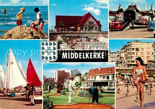 AK / Ansichtskarte Middelkerke Strandleben Restaurant Strandsegeln Minigolf Flugzeug Middelkerke