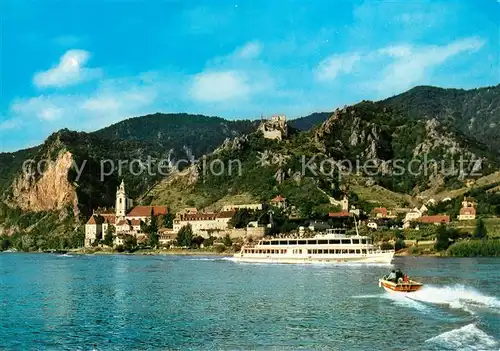 AK / Ansichtskarte Duernstein_Wachau Blick ueber die Donau Fahrgastschiff Burgruine Duernstein_Wachau