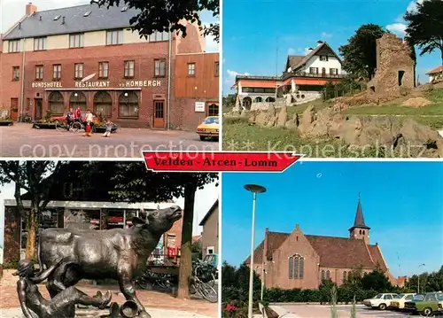 AK / Ansichtskarte Velden_Limburg Arcen Lomm Restaurant Burgruine Plastik Kirche Velden Limburg