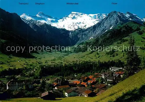 AK / Ansichtskarte Adelboden Gesamtansicht mit Alpenpanorama Berner Alpen im Sommer Adelboden