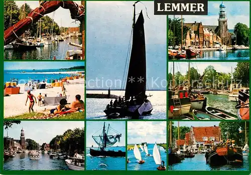 AK / Ansichtskarte Lemmer Kanal Hafen Fischerboote Strand Kirche Lemmer