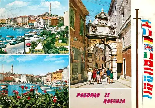 AK / Ansichtskarte Rovinj_Rovigno_Istrien Hafen Uferstrasse Innenstadt Nationalflaggen 