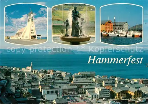 AK / Ansichtskarte Hammerfest Teilansichten Kirche Hafen Brunnen Hammerfest