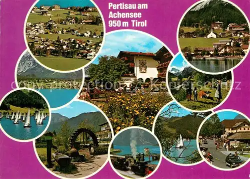 AK / Ansichtskarte Pertisau_Achensee Ortsmotive Wasserrad Hotel Bootsanleger Landschaft Pertisau Achensee